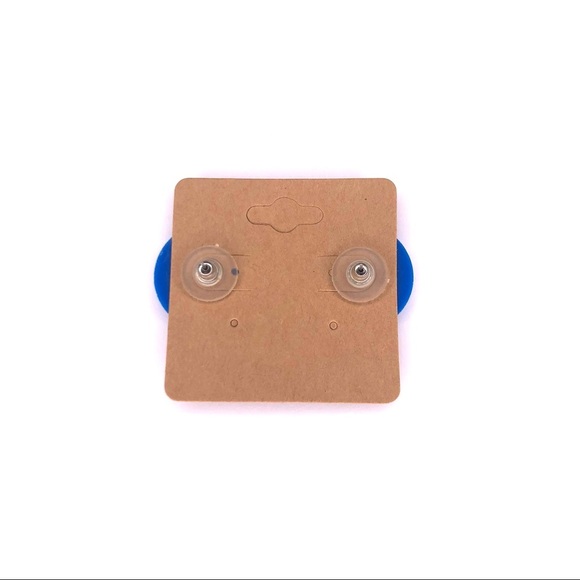 Blue Round Pierced Earrings - Picture 3 of 3